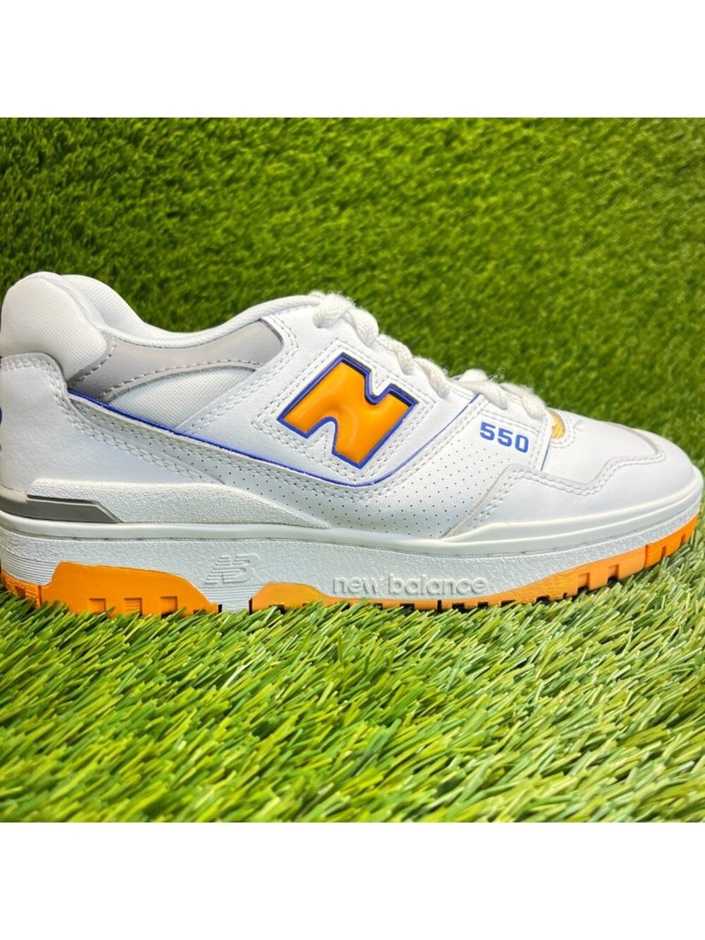 New Balance‎ 550 Mens Size 6.5 White Orange Blue Athletic Leather Shoes Sneakers